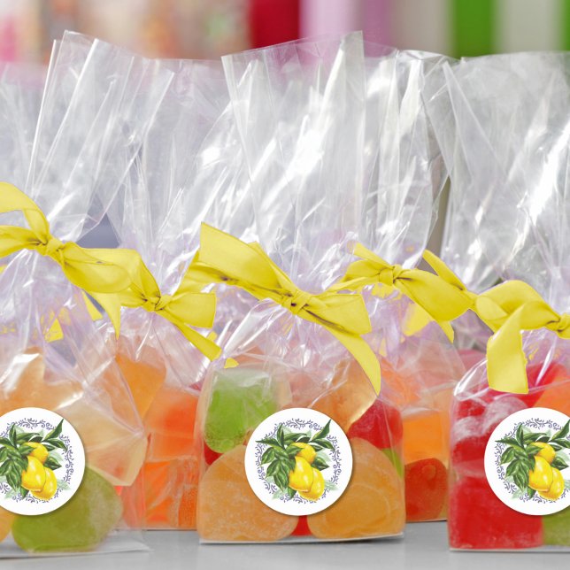 Sticker Rond  Élégant filigrane toile bleue et citron (Créateur téléchargé)