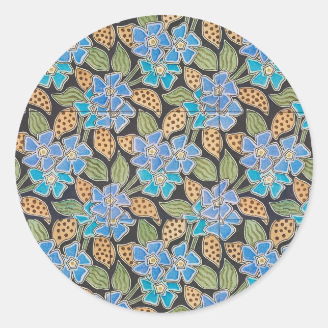 Sticker Rond Élégant Fleur Bleu Périwinkle Floral Classic (Devant)