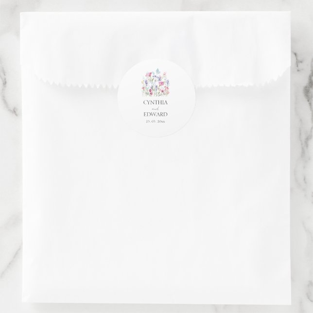 Sticker Rond Élégant Fleur sauvage de prairie d'été (Sac)