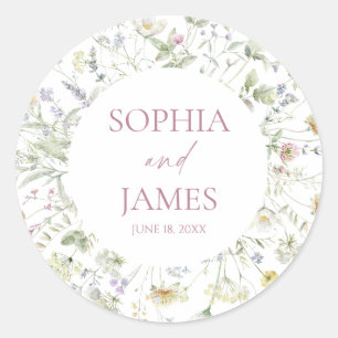Sticker Rond Élégant Fleur Sauvage Floral Fleurs Mariage