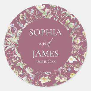 Sticker Rond Élégant Fleur Sauvage Floral Fleurs Mariage