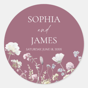 Sticker Rond Élégant Fleur Sauvage Floral Fleurs Mariage