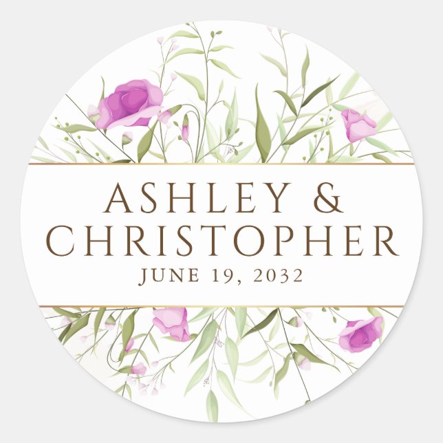Sticker Rond Élégant Fleur sauvage moderne Mariage (Devant)