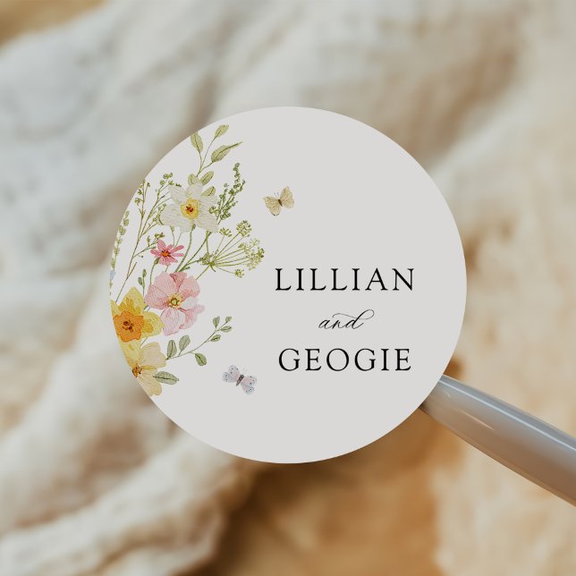 Sticker Rond Élégant Fleur sauvage moderne Mariage d'été de pri (Créateur téléchargé)