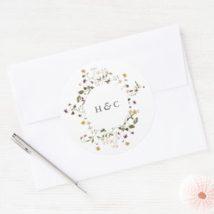 Sticker Rond Élégant Fleur sauvage séché Pampas Mariage Floral