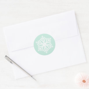 Sticker Rond Élégant Flocon de neige Mint Green Noël