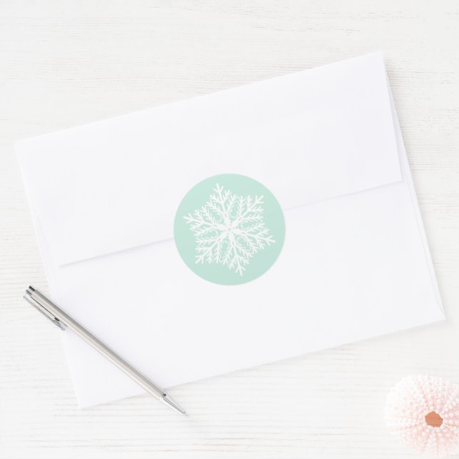 Sticker Rond Élégant Flocon de neige Mint Green Noël (Enveloppe)