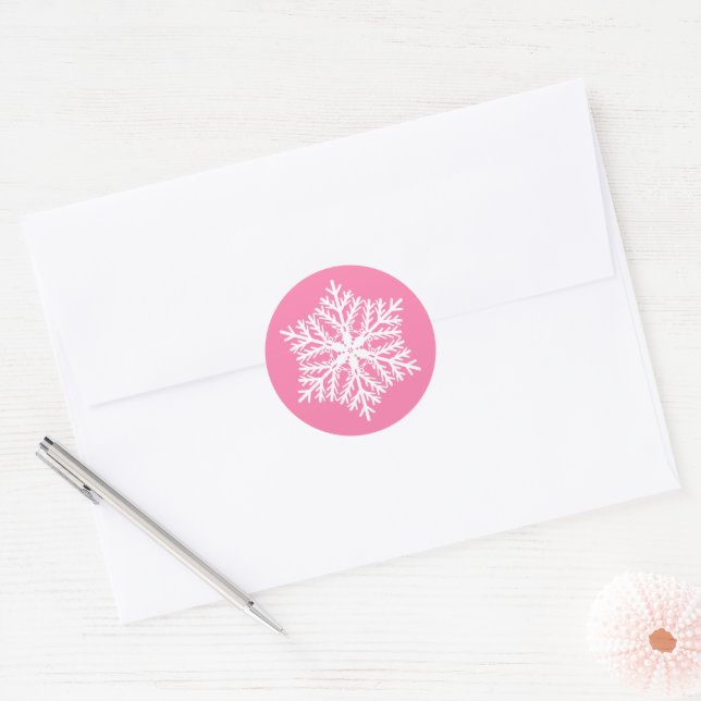 Sticker Rond Élégant Flocon de neige rose Noël (Enveloppe)