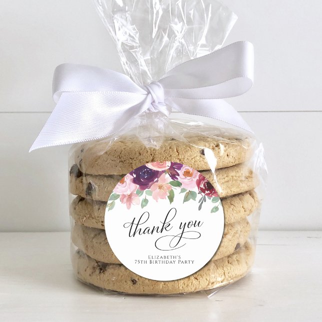 Sticker Rond Elégant Floral 75e anniversaire Merci de fête (Créateur téléchargé)