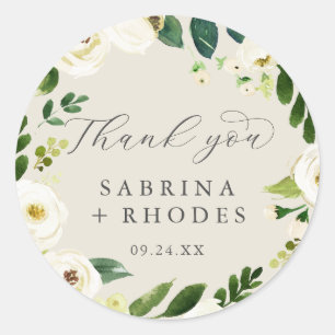 Sticker Rond Élégant floral blanc Champagne Wedding Favor