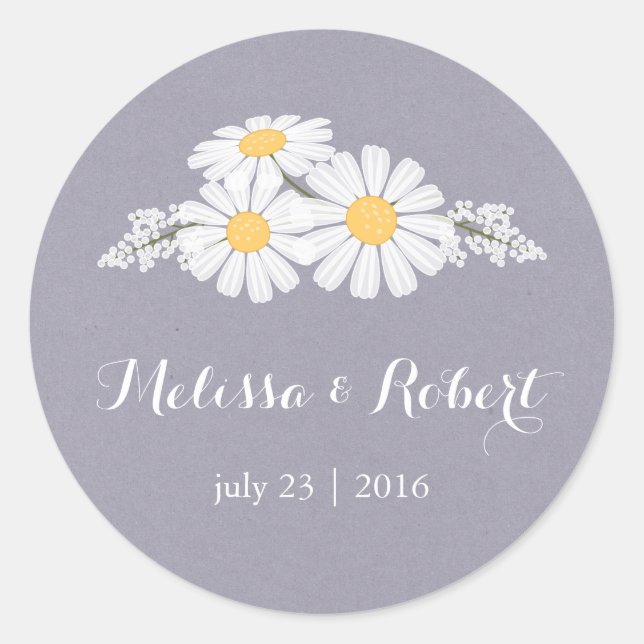 Sticker Rond Elégant floral blanc marguerites Bouquet Mariage (Devant)