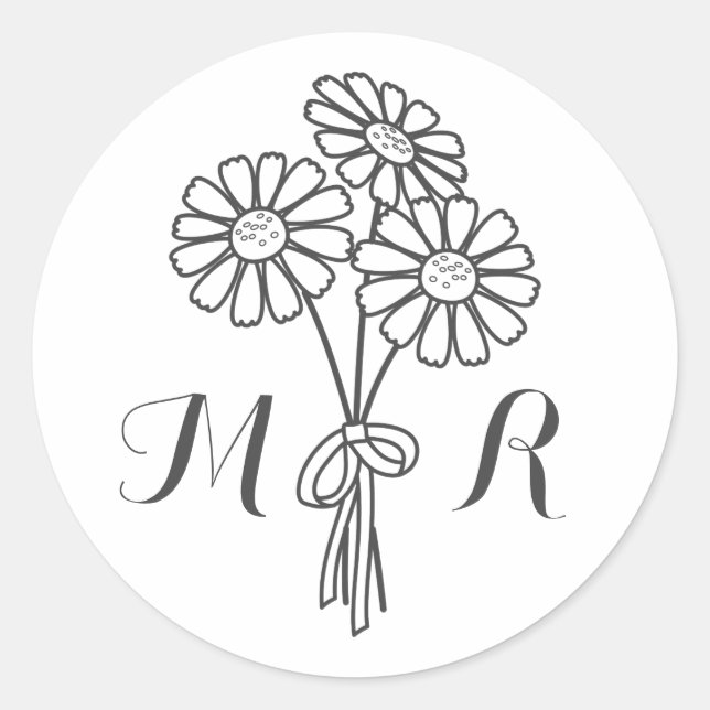 Sticker Rond Élégant floral blanc marguerites Monogram Mariage (Devant)