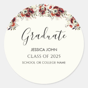 Sticker Rond Élégant Floral Chic Fête de Diplôme Graduation