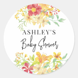 Sticker Rond Élégant floral clair Baby shower chic