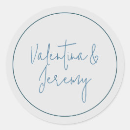 Sticker Rond Élégant Floral Dusty Blue Turquoise Flower Mariage