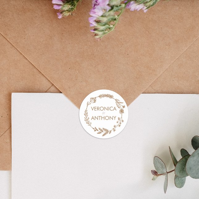 Sticker Rond Élégant floral et simple Mariage (Add a beautiful touch to wedding invitations with our elegant envelope stickers, perfect for sealing)