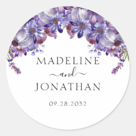 Sticker Rond Élégant Floral Purple Lavender Peonies Mariage