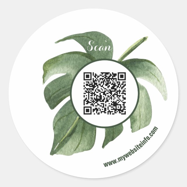 Sticker Rond Élégant Floral QR Code Entreprise (Devant)