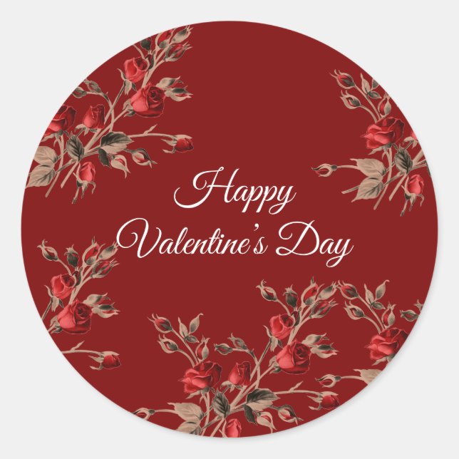Sticker Rond Elegant Floral Red Happy Valentine’s Day  (Devant)