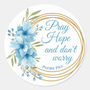 Sticker Rond Élégant Floral Saint Padre Pio Citation Christian