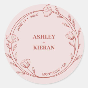 Sticker Rond Élégant Floral Turquoise Mariage