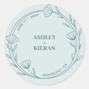 Sticker Rond Élégant Floral Turquoise Mariage