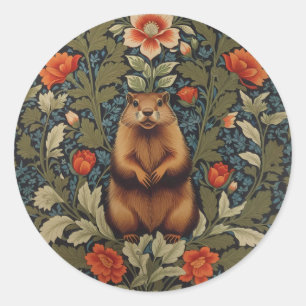Sticker Rond Elégant fond de terre William Morris inspiré