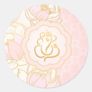 Sticker Rond Élégant Ganesh or rose/ Dieu indien
