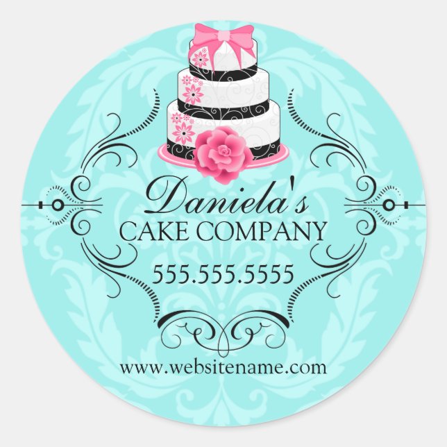 Sticker Rond Elégant gâteau et Damask Boulangerie Cachets (Devant)