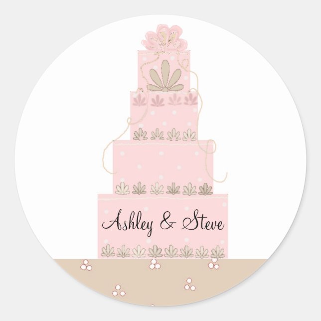 Sticker Rond Élégant gâteau rose Enregistrer la date (Devant)