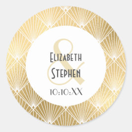 Sticker Rond Elégant Gatsby Art Déco Clas Mariage Blanc & Or