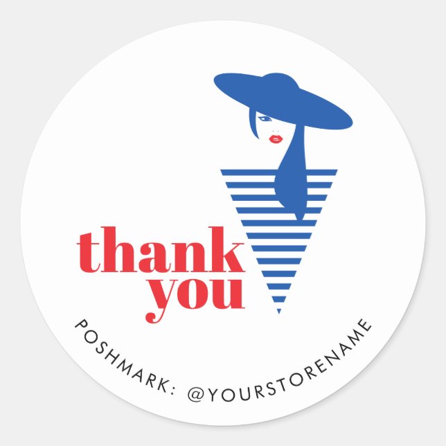 Sticker Rond Elégant Glamor Mod Girl Blue Poshmark Merci (Devant)