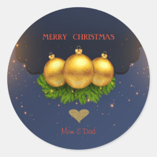 Sticker Rond Élégant Gold Ball Pine Tree Branches