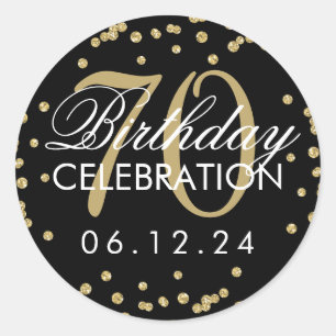 Sticker Rond Elégant Gold Black 70e anniversaire Parties scinti