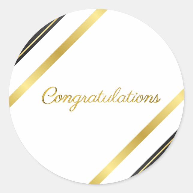 Sticker Rond Elegant Gold & Black Congratulations - Celebration (Devant)