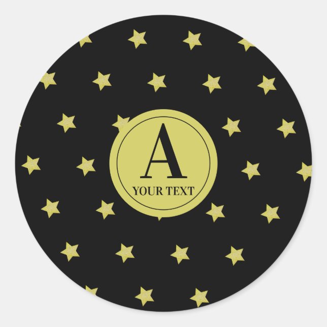 Sticker Rond Elegant Gold & Black Star Pattern Monogram (Devant)