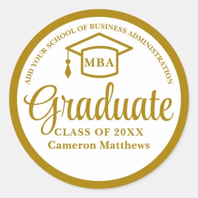 Sticker Rond Elégant Gold Business School MBA (Devant)