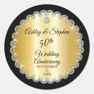 Sticker Rond Elegant Gold Diamonds 50th Wedding Anniversary