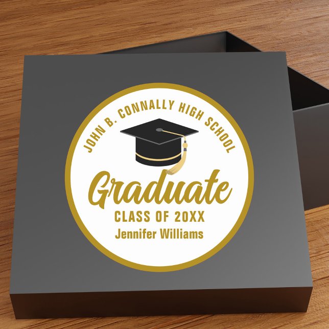 Sticker Rond Élégant Gold Graduation Custom 2025 Graduate (Créateur téléchargé)