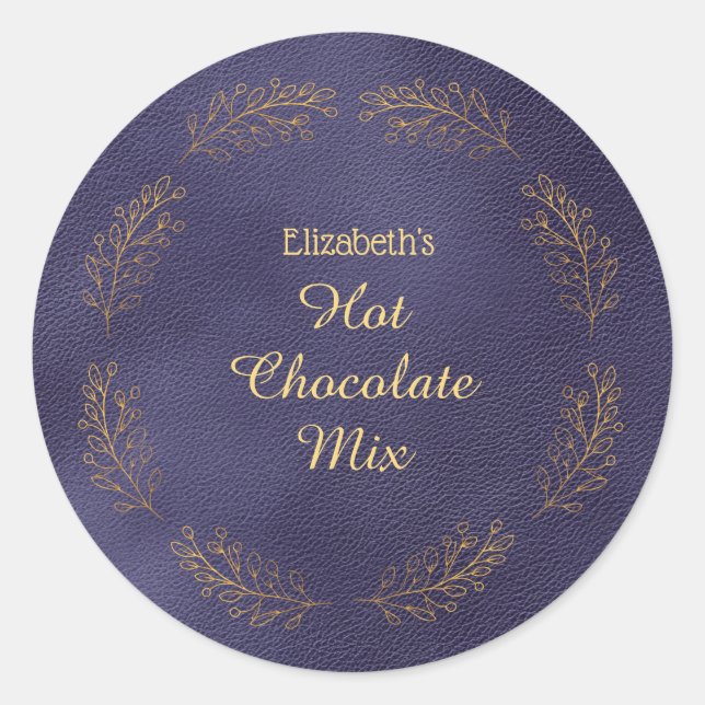Sticker Rond Elegant Gold Leaves Blue Christmas Hot Cocoa Mix  (Devant)