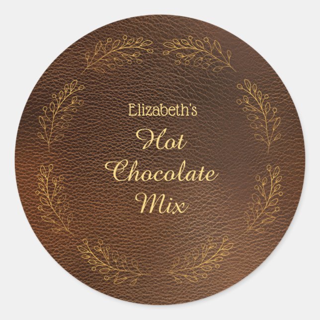 Sticker Rond Elegant Gold Leaves Brown Christmas Hot Cocoa Mix  (Devant)