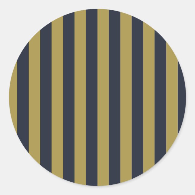 Sticker Rond Elégant Gold & Navy Blue Vertical Stripes (Devant)