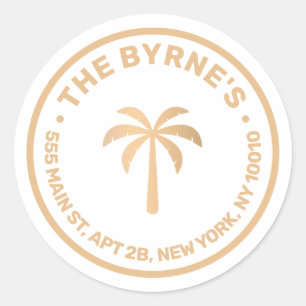 Sticker Rond Elegant Gold Palm Tree Adresse Roun classique