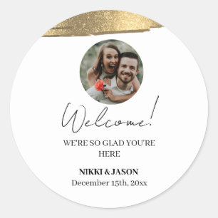 Sticker Rond Elegant Gold Parties scintillant Line Custom Welco