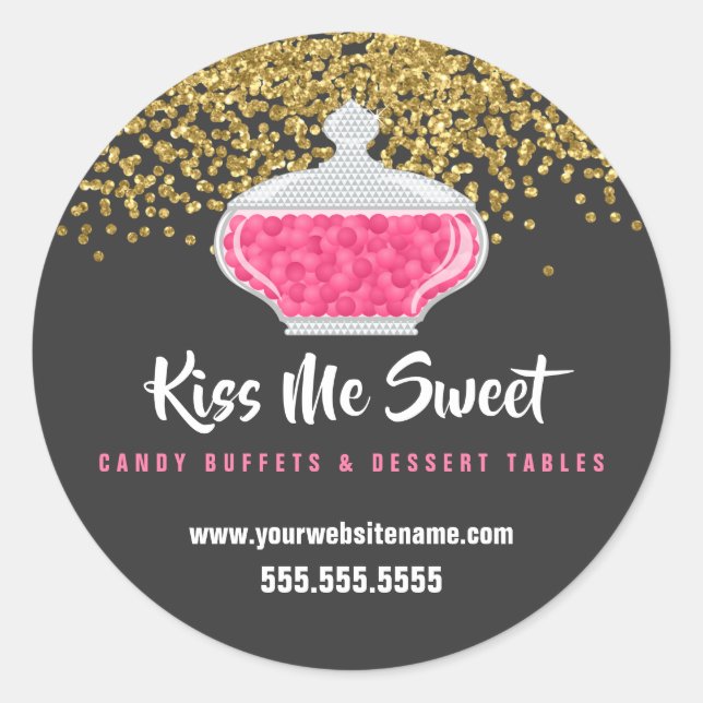 Sticker Rond Élégant Gold Sprinkings Candy Dessert Buffet (Devant)