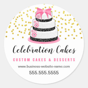 Sticker Rond Elégant Gold Sprinkings Pink Cake