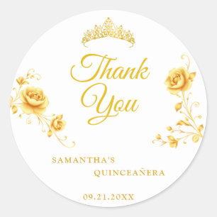 Sticker Rond Elégant Golden Floral Quinceañera Merci
