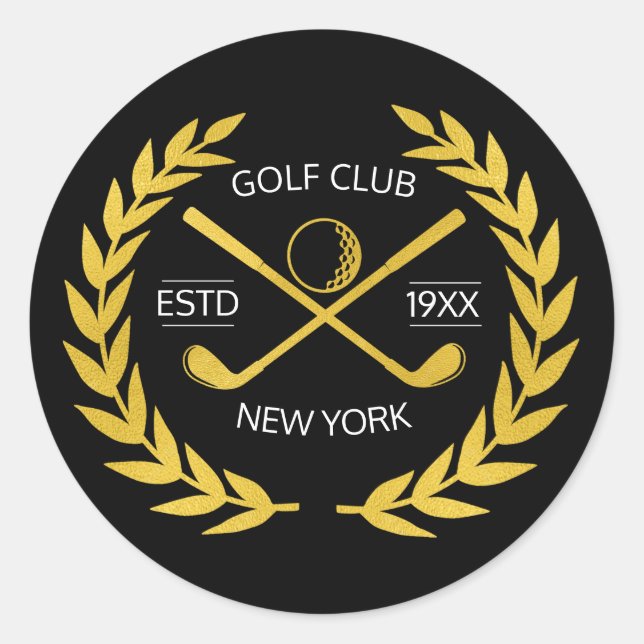 Sticker Rond Elégant Golf Club Gold Wreath personnalisé (Devant)