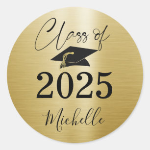 Sticker Rond Élégant Graduation Faux Brossé Metallic Print