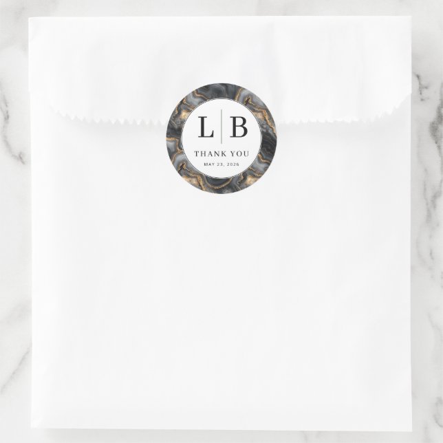 Sticker Rond Elegant Gray Marbled Gratitude (Sac)